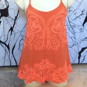 Eyelet Adjustable Spaghetti Strap Racer Back Top by Kiss Me *ORANGE*